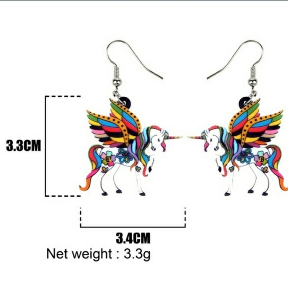 ACRYLIC Earrings Rainbow Unicorn Pegasus Pegacorn - Picture 5 of 6